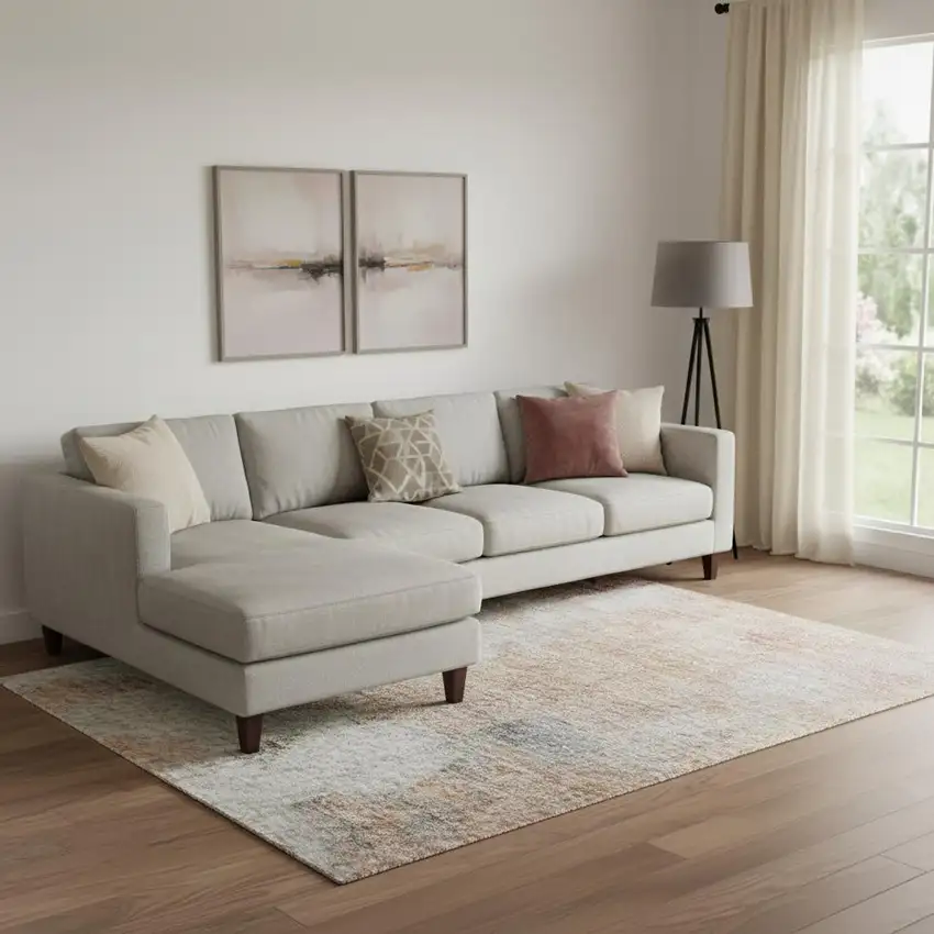 Salmon Ivory And Brown Abstract Washable Area Rug With UV Protection Photo 2