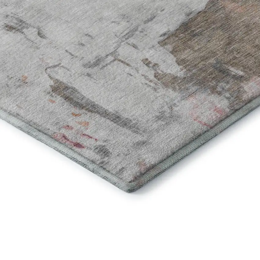 Salmon Ivory And Brown Abstract Washable Area Rug With UV Protection Photo 9