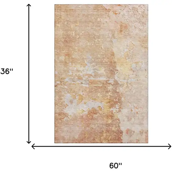 Salmon Ivory And Gold Abstract Washable Area Rug With UV Protection Photo 3
