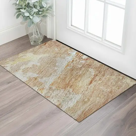 Salmon Ivory And Gold Abstract Washable Area Rug With UV Protection Photo 2
