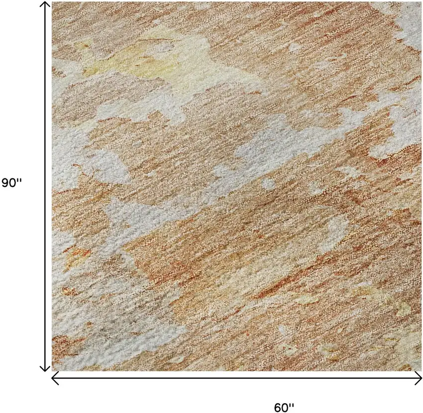 Salmon Ivory And Gold Abstract Washable Area Rug With UV Protection Photo 9