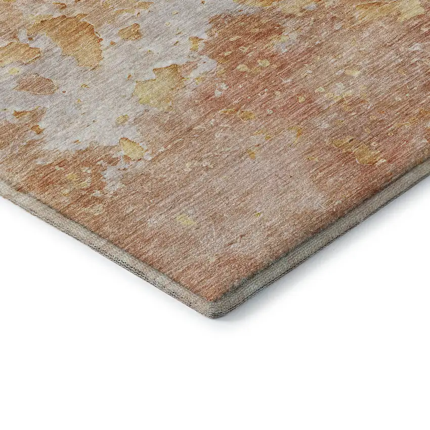 Salmon Ivory And Gold Abstract Washable Area Rug With UV Protection Photo 7