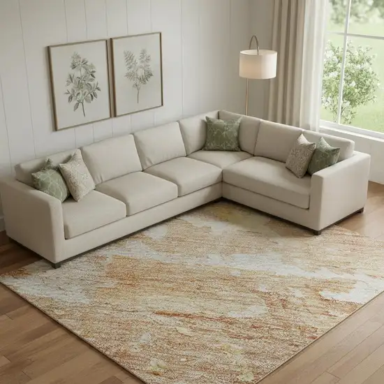 Salmon Ivory And Gold Abstract Washable Area Rug With UV Protection Photo 2