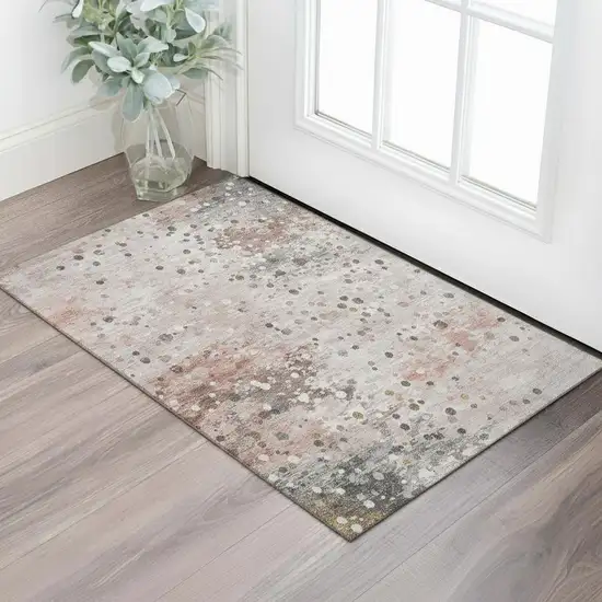 Salmon Ivory And Gray Abstract Washable Area Rug With UV Protection Photo 2