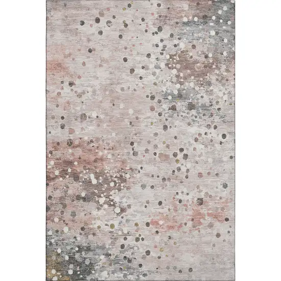 Salmon Ivory And Gray Abstract Washable Area Rug With UV Protection Photo 1