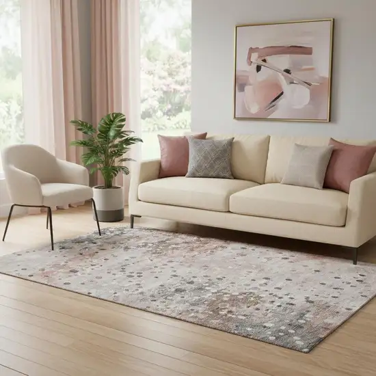 Salmon Ivory And Gray Abstract Washable Area Rug With UV Protection Photo 2