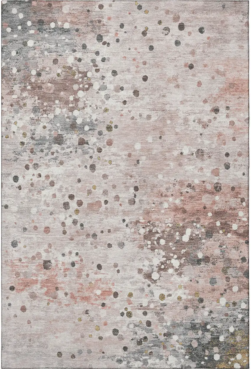 Salmon Ivory And Gray Abstract Washable Area Rug With UV Protection Photo 3