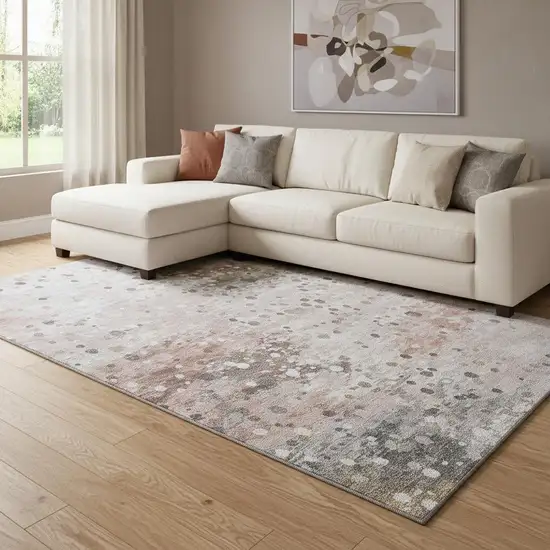 Salmon Ivory And Gray Abstract Washable Area Rug With UV Protection Photo 2