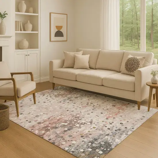 Salmon Ivory And Gray Abstract Washable Area Rug With UV Protection Photo 5