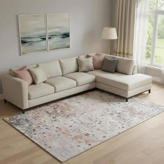Salmon Ivory And Gray Abstract Washable Area Rug With UV Protection Photo 2