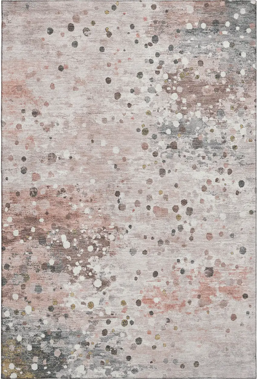 Salmon Ivory And Gray Abstract Washable Area Rug With UV Protection Photo 1