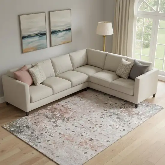 Salmon Ivory And Gray Abstract Washable Area Rug With UV Protection Photo 2