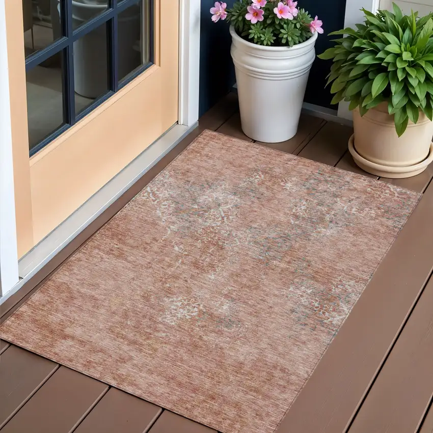 Salmon Ivory And Gray Floral Washable Indoor Outdoor Area Rug Photo 1