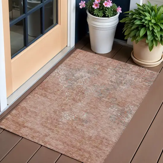 Salmon Ivory And Gray Floral Washable Indoor Outdoor Area Rug Photo 1