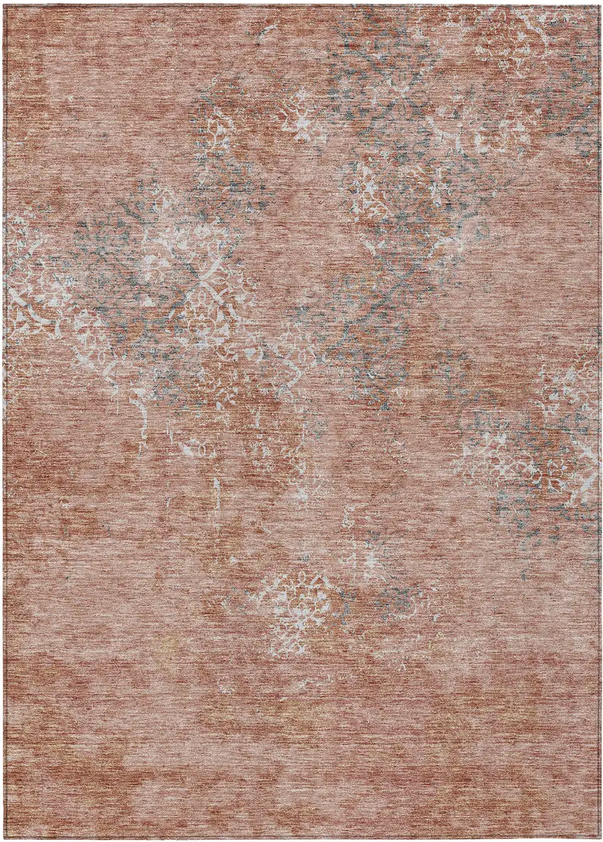 Salmon Ivory And Gray Floral Washable Indoor Outdoor Area Rug Photo 2