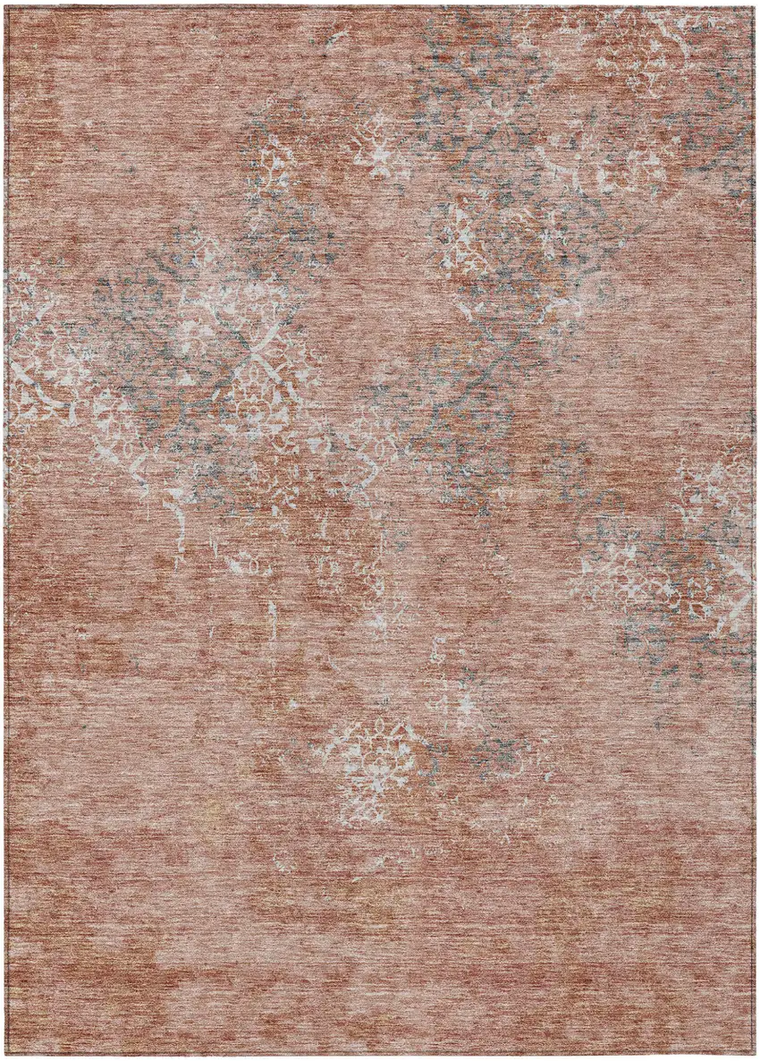 Salmon Ivory And Gray Floral Washable Indoor Outdoor Area Rug Photo 2