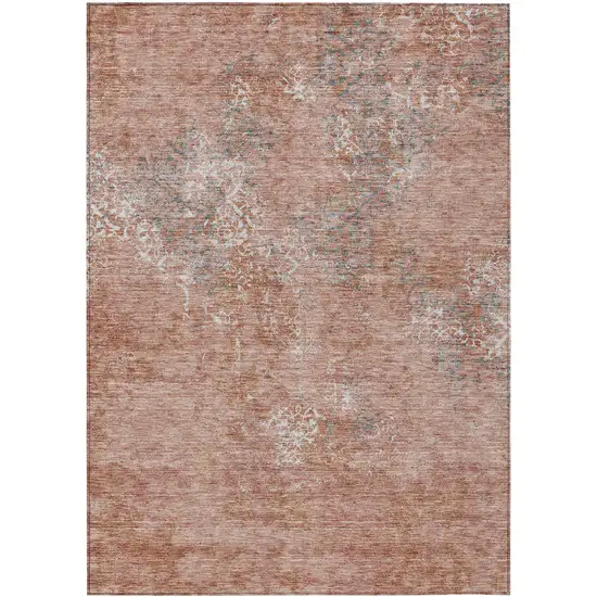 Salmon Ivory And Gray Floral Washable Indoor Outdoor Area Rug Photo 2