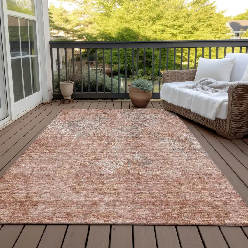 Salmon Ivory And Gray Floral Washable Indoor Outdoor Area Rug Photo 7
