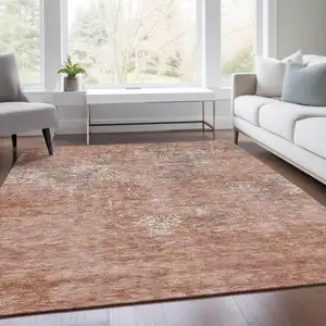 Photo of Salmon Ivory And Gray Floral Washable Indoor Outdoor Area Rug