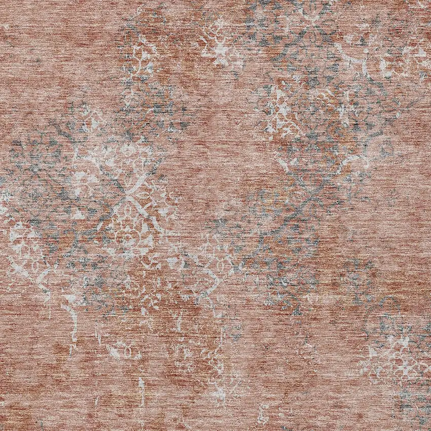 Salmon Ivory And Gray Floral Washable Indoor Outdoor Area Rug Photo 5