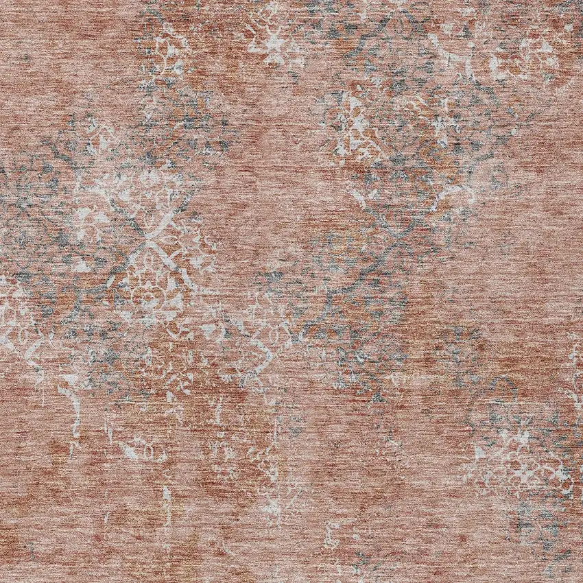 Salmon Ivory And Gray Floral Washable Indoor Outdoor Area Rug Photo 4