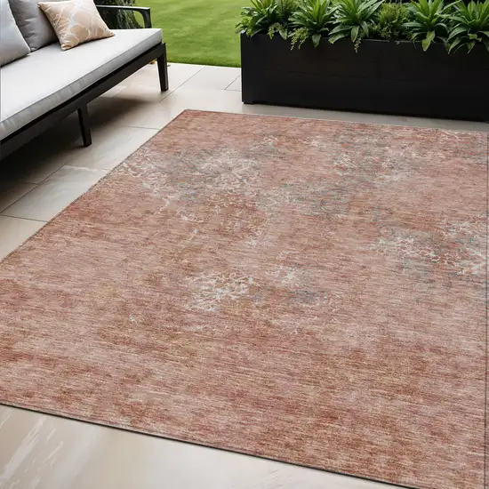 Salmon Ivory And Gray Floral Washable Indoor Outdoor Area Rug Photo 1