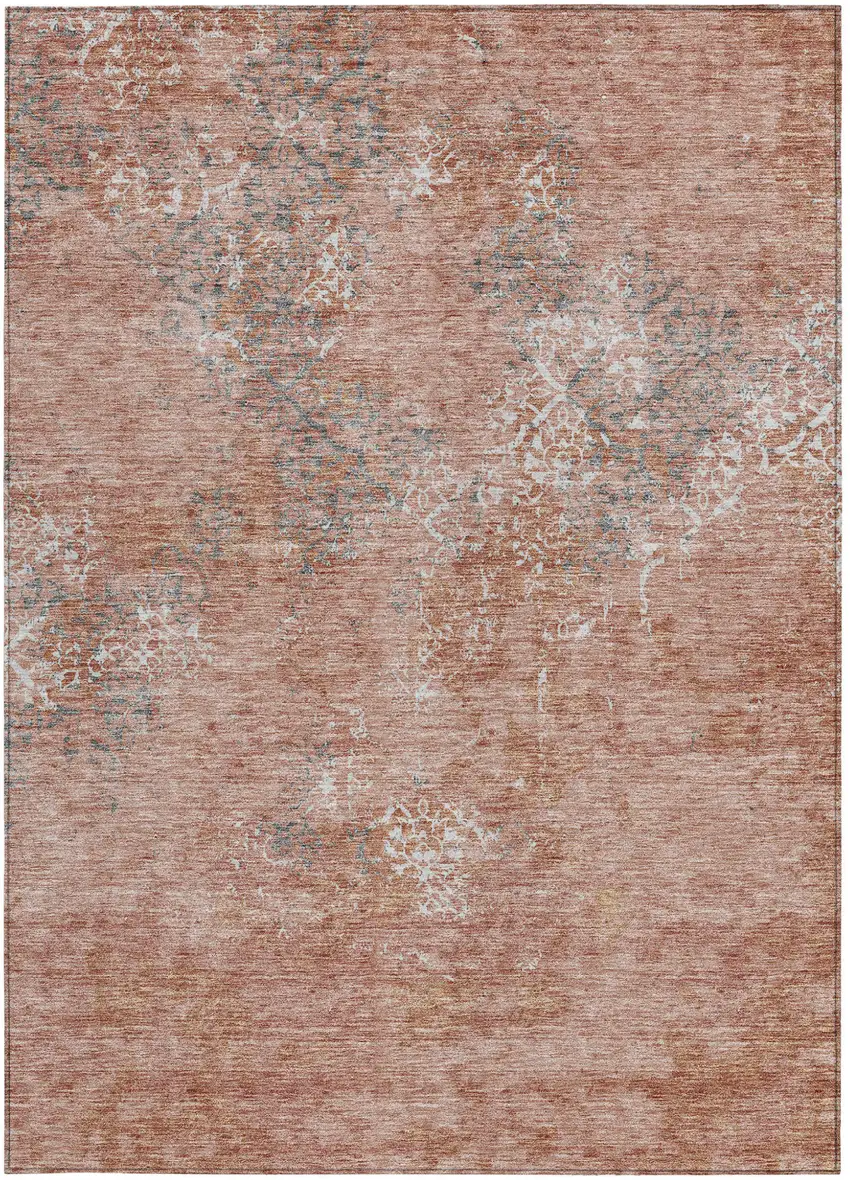 Salmon Ivory And Gray Floral Washable Indoor Outdoor Area Rug Photo 7