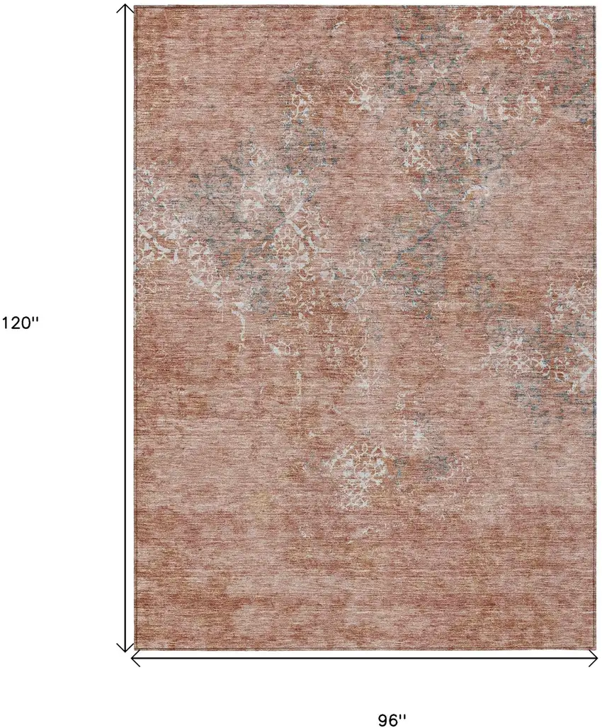 Salmon Ivory And Gray Floral Washable Indoor Outdoor Area Rug Photo 3