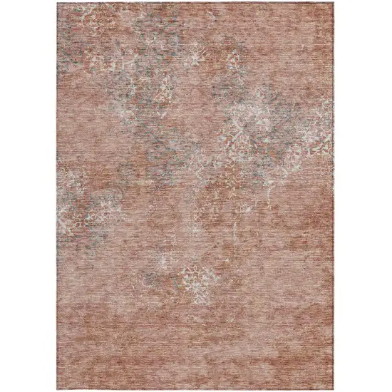 Salmon Ivory And Gray Floral Washable Indoor Outdoor Area Rug Photo 5
