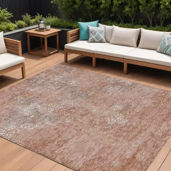 Salmon Ivory And Gray Floral Washable Indoor Outdoor Area Rug Photo 1