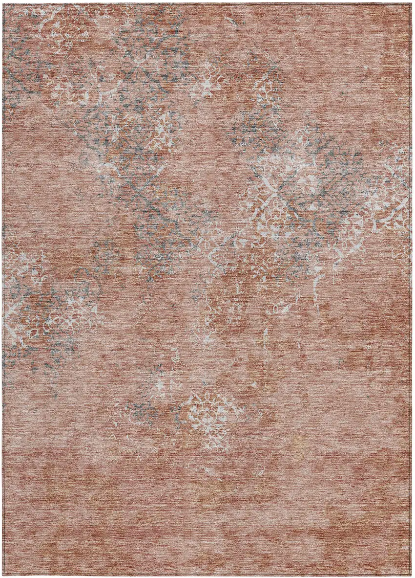Salmon Ivory And Gray Floral Washable Indoor Outdoor Area Rug Photo 5