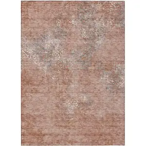 Photo of Salmon Ivory And Gray Floral Washable Indoor Outdoor Area Rug