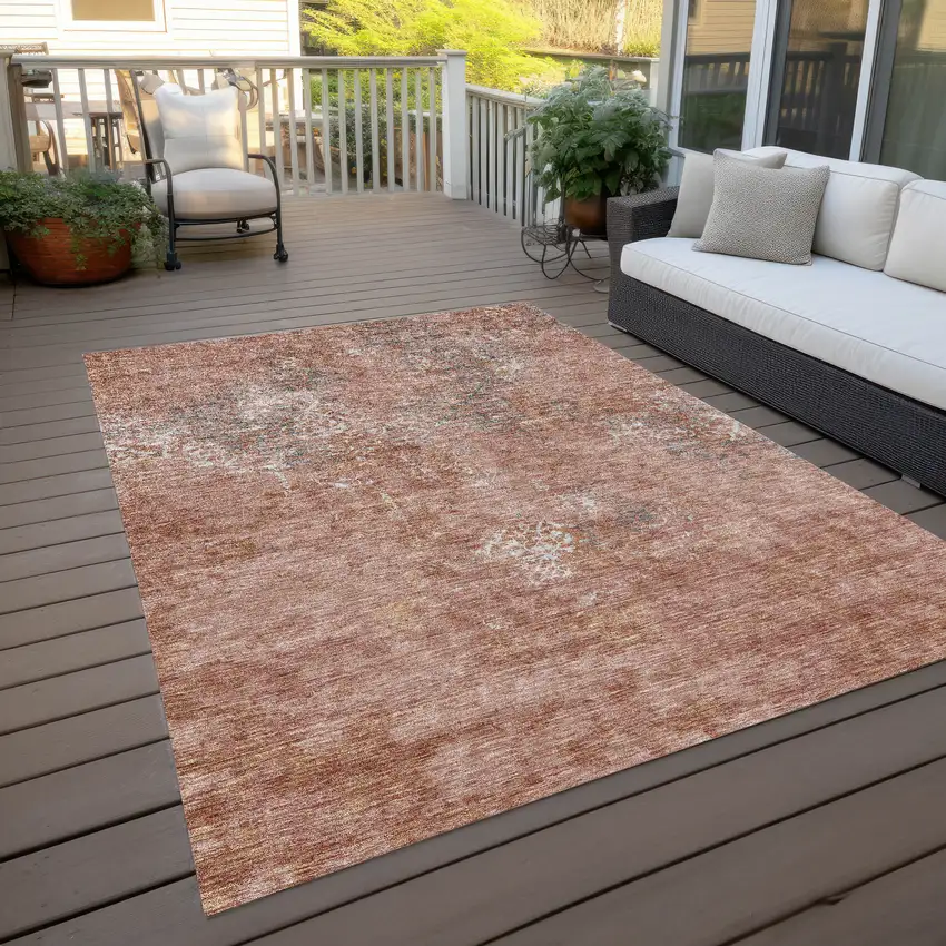 Salmon Ivory And Gray Floral Washable Indoor Outdoor Area Rug Photo 9