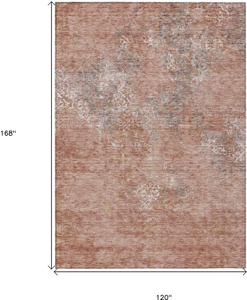 Salmon Ivory And Gray Floral Washable Indoor Outdoor Area Rug Photo 3