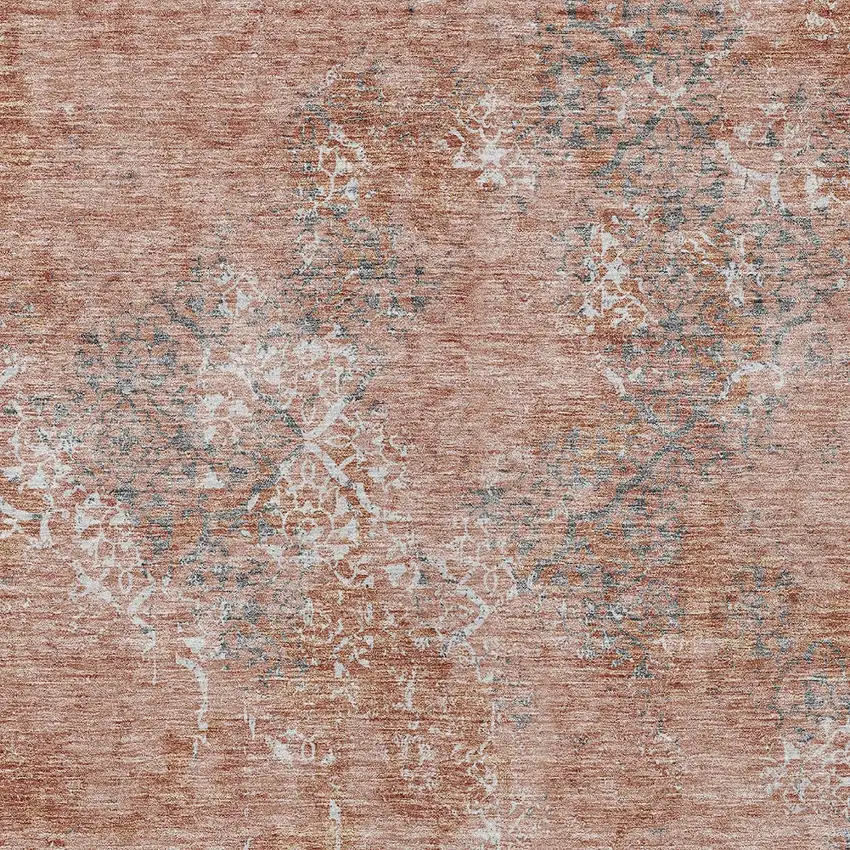 Salmon Ivory And Gray Floral Washable Indoor Outdoor Area Rug Photo 4