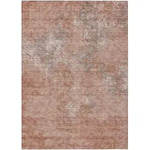 Photo of Salmon Ivory And Gray Floral Washable Indoor Outdoor Area Rug