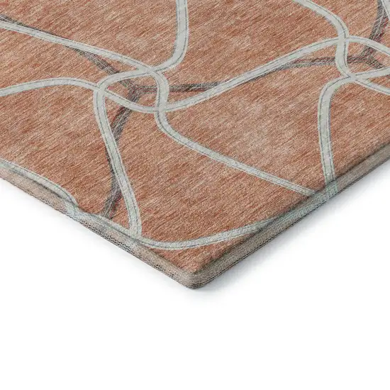 Salmon Ivory And Gray Geometric Washable Area Rug With UV Protection Photo 7