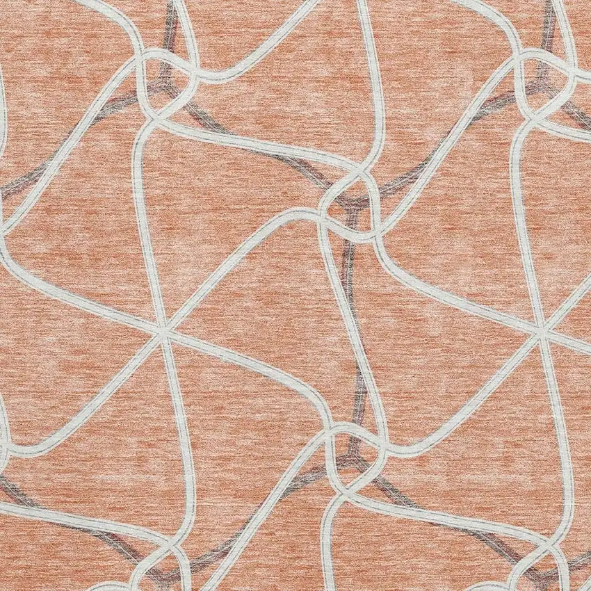 Salmon Ivory And Gray Geometric Washable Area Rug With UV Protection Photo 2