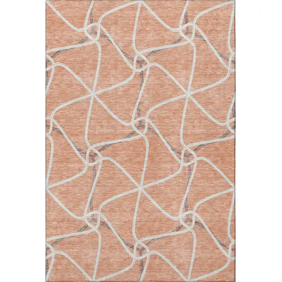 Salmon Ivory And Gray Geometric Washable Area Rug With UV Protection Photo 3