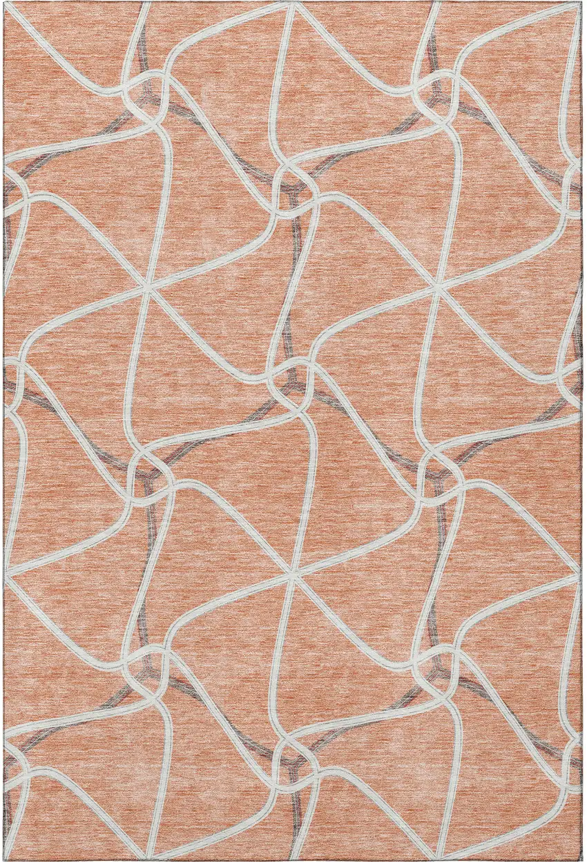 Salmon Ivory And Gray Geometric Washable Area Rug With UV Protection Photo 3