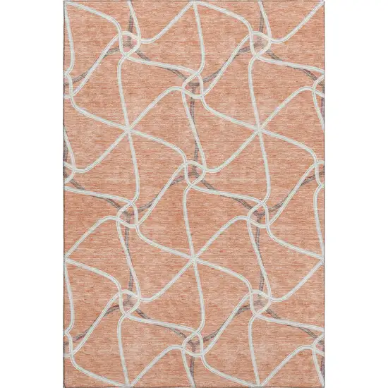 Salmon Ivory And Gray Geometric Washable Area Rug With UV Protection Photo 1