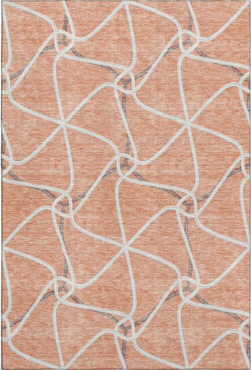 Salmon Ivory And Gray Geometric Washable Area Rug With UV Protection Photo 1