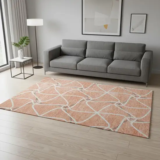 Salmon Ivory And Gray Geometric Washable Area Rug With UV Protection Photo 2