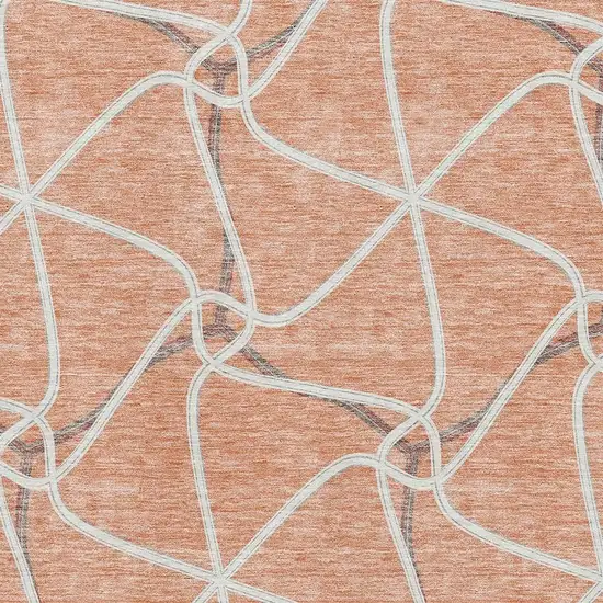 Salmon Ivory And Gray Geometric Washable Area Rug With UV Protection Photo 2