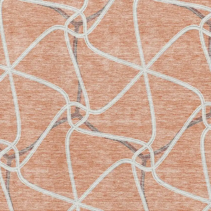 Salmon Ivory And Gray Geometric Washable Area Rug With UV Protection Photo 2