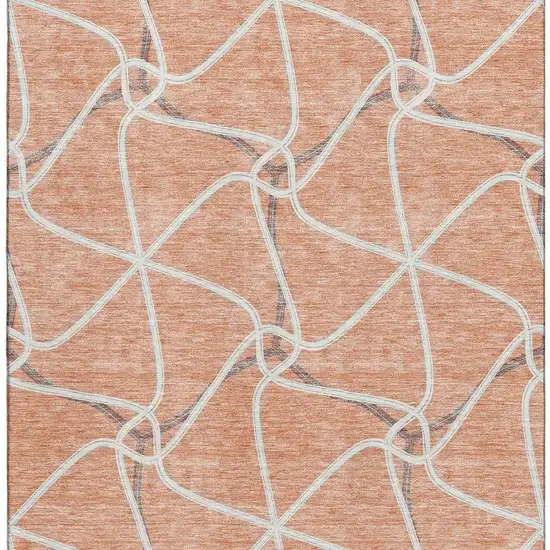 Salmon Ivory And Gray Geometric Washable Area Rug With UV Protection Photo 3