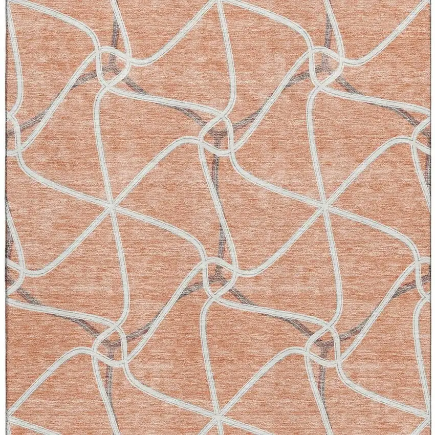 Salmon Ivory And Gray Geometric Washable Area Rug With UV Protection Photo 3