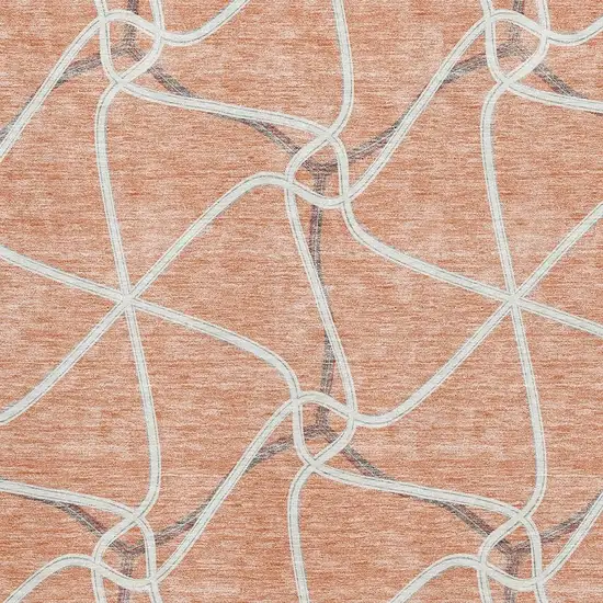 Salmon Ivory And Gray Geometric Washable Area Rug With UV Protection Photo 2