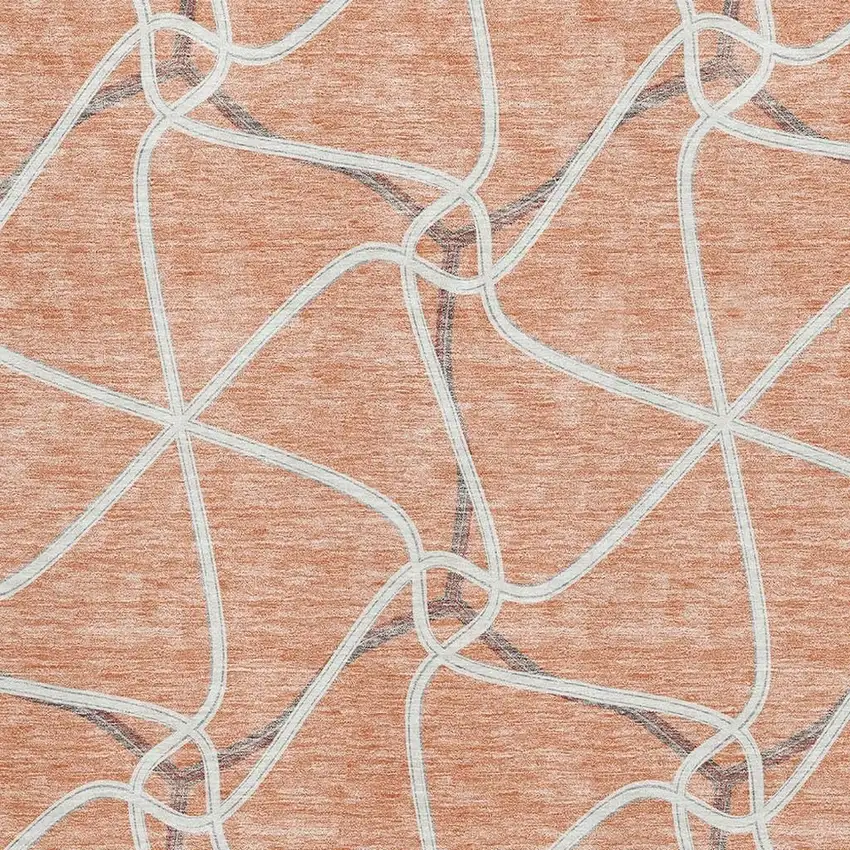 Salmon Ivory And Gray Geometric Washable Area Rug With UV Protection Photo 2