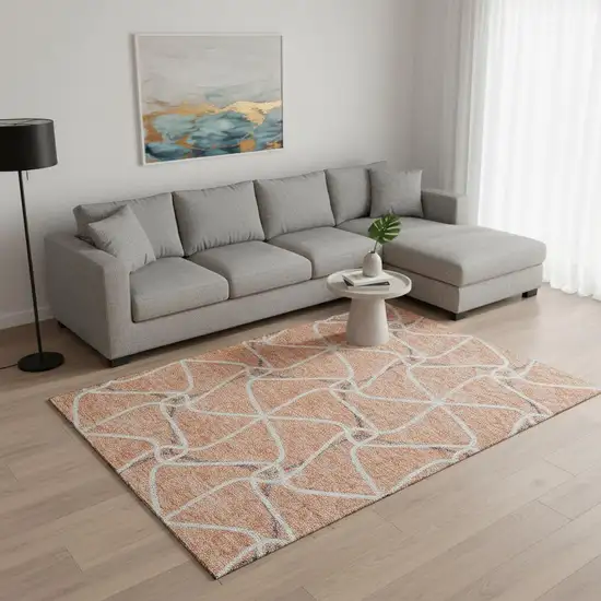 Salmon Ivory And Gray Geometric Washable Area Rug With UV Protection Photo 2